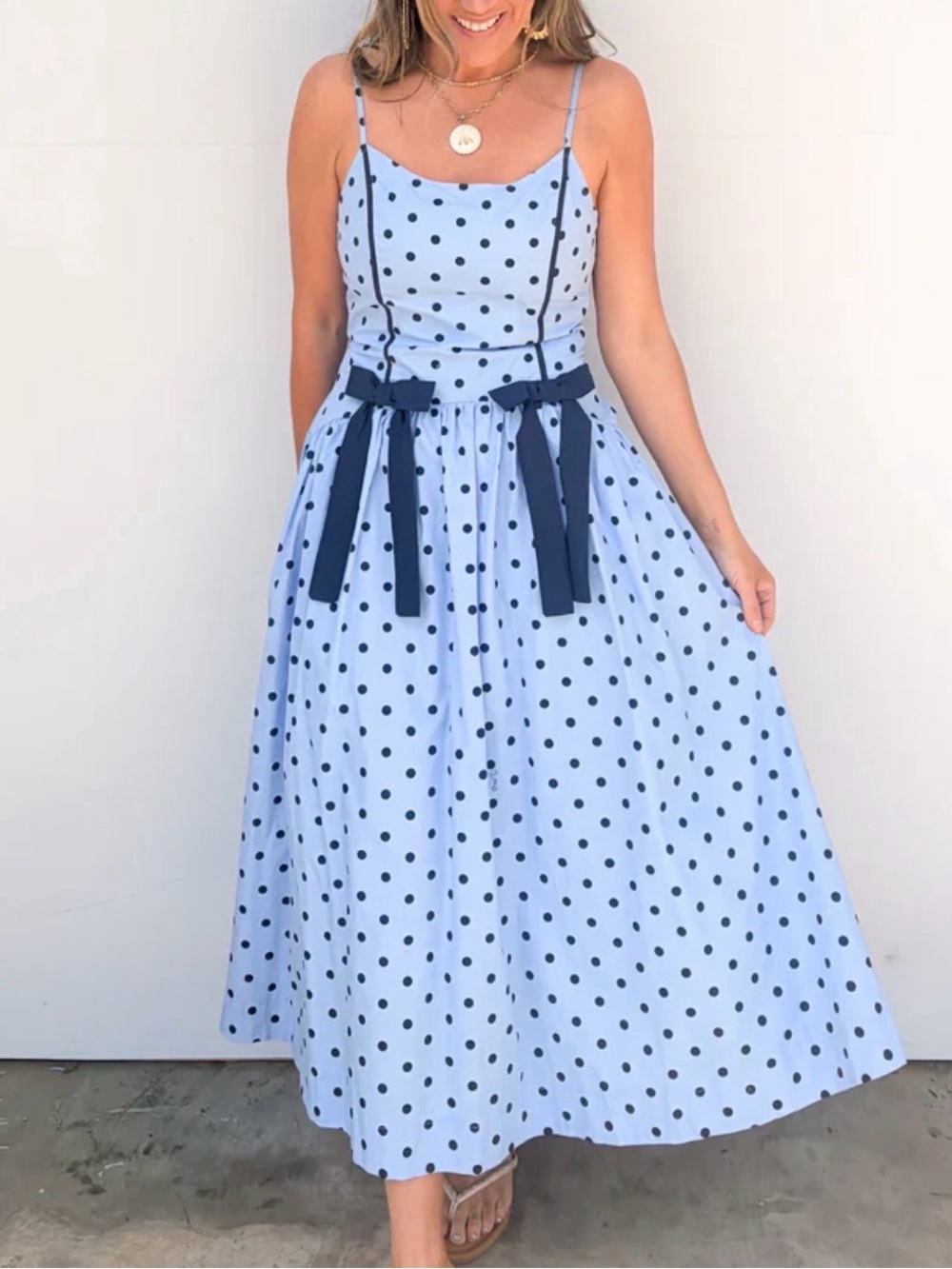 HEYSON Blue Polka Dot dress with Navy Trim